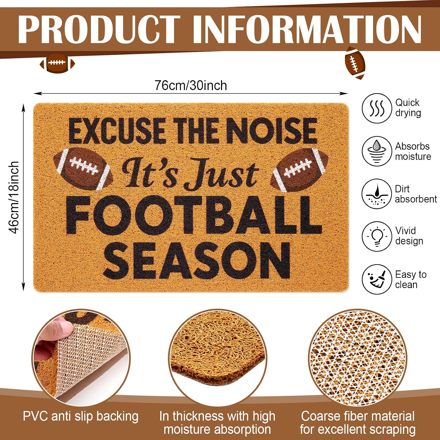 Excuse The Noise Football Season Doormat Funny Sports Welcome Mat, 18 x 30 Inch Non-Slip Rug Fall Entryway Mat for Outdoor Indoor, Football Fan Gift