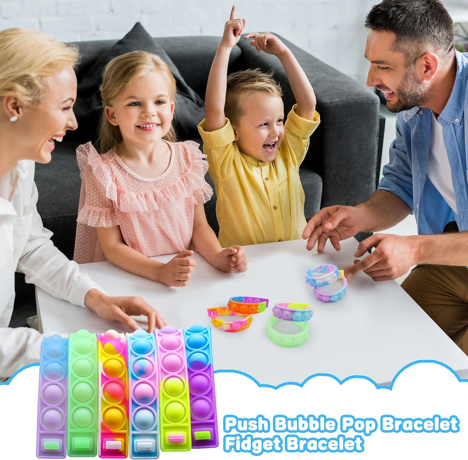 KITTIUS 6 Pieces Pop Fidget Bracelets Toys, Adjustable Push It Bubbles Wristband, Fidget Poppers for Kids and Adults