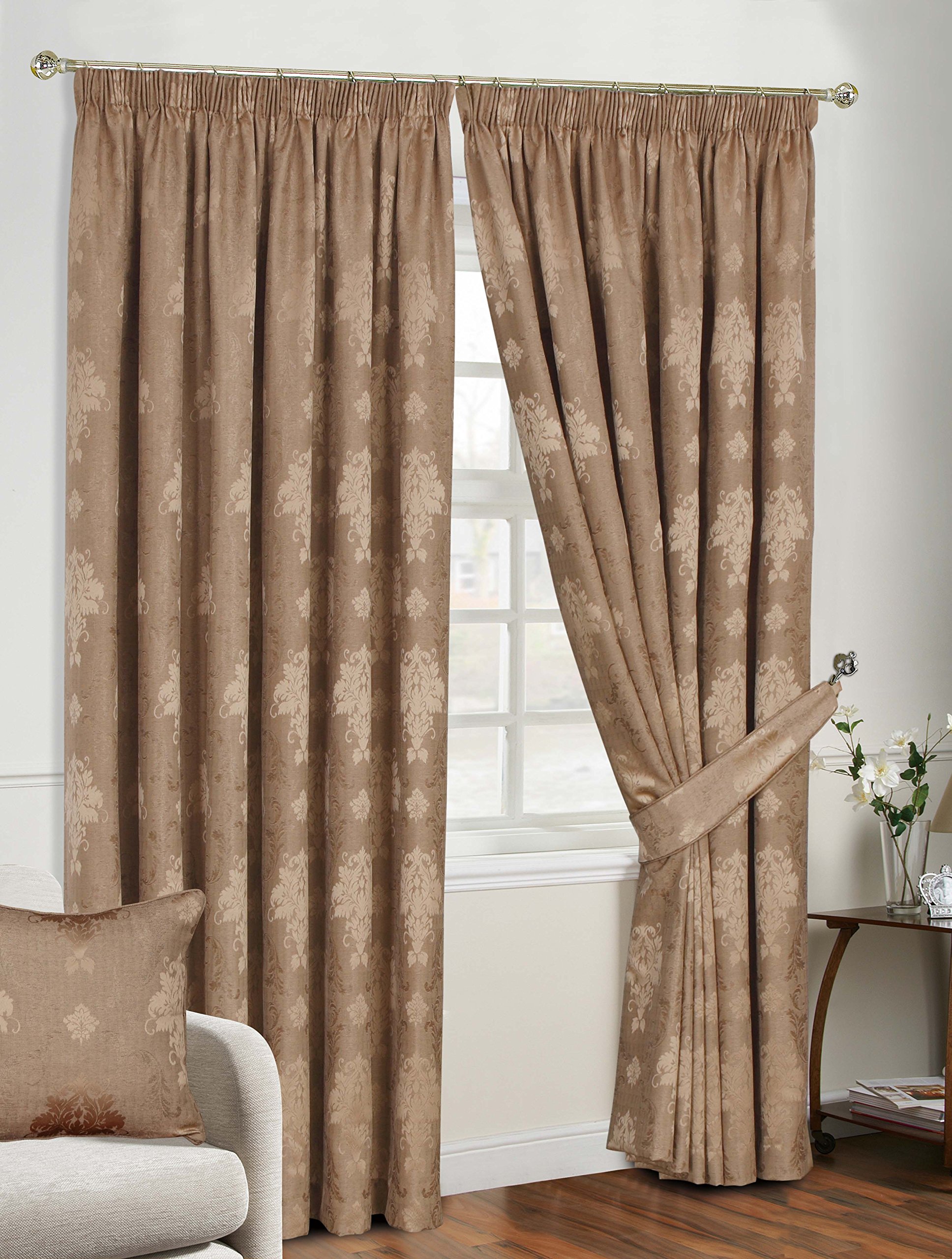 Prime Linens Coffee Fully Lined Pencil Pleat Luxury Jacquard Virginia Curtain (Pair) (66″X 72″ (167Cm X 183Cm), )