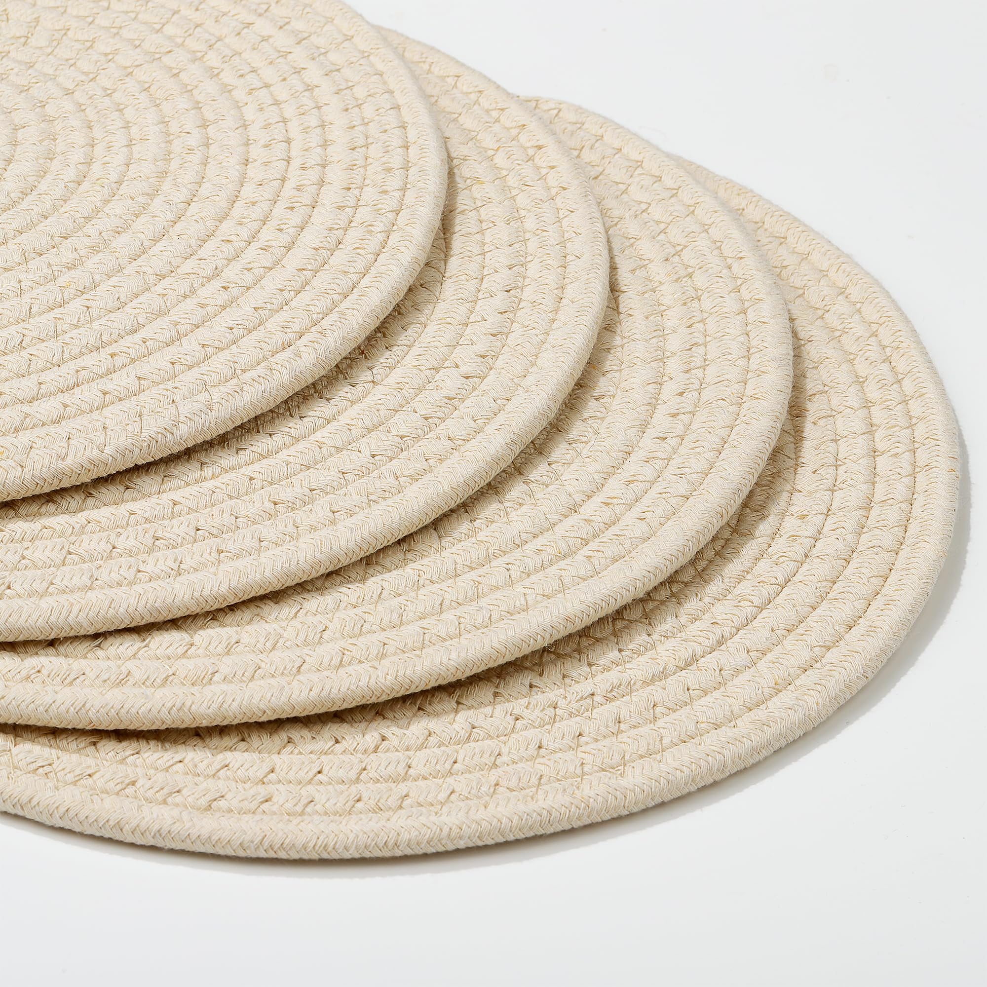 Tovagliette Americane Rotonde In Erba Naturale Fanquare | Set Da 4 Con Nappe, Stile Boho Rustico Marrone E Beige, 30 Cm