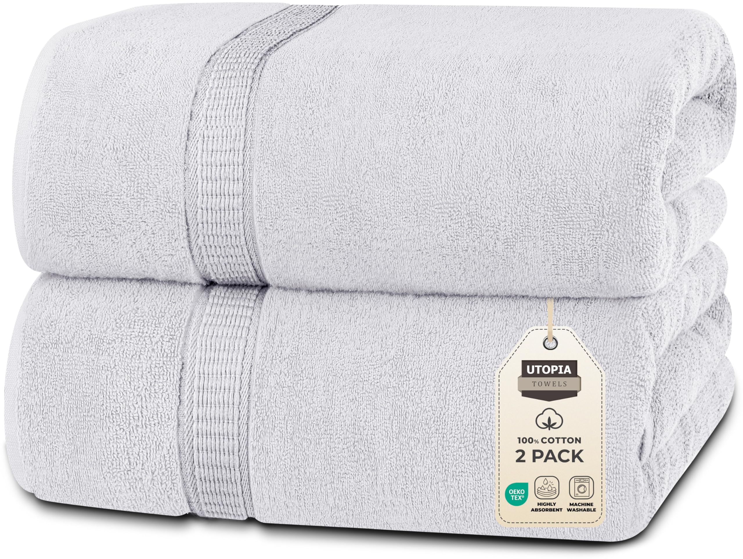 Utopia Towels Luxurious Jumbo Bath Sheet 2 Piece, 600 GSM, 35 by 70 Inches, 100% Ring Spun Cotton, Highly Absorbent and Quick Dry Extra Large Bath Towel, Super Soft Towel, Silver