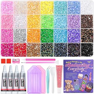 3mm Jelly Rhinestones for Bedazzling, 40000Pcs Bedazzling Kit with Rhinestones 28 Colors Diamond Nail Gems Bedazzler Kit with Glue Tweezers and Tools