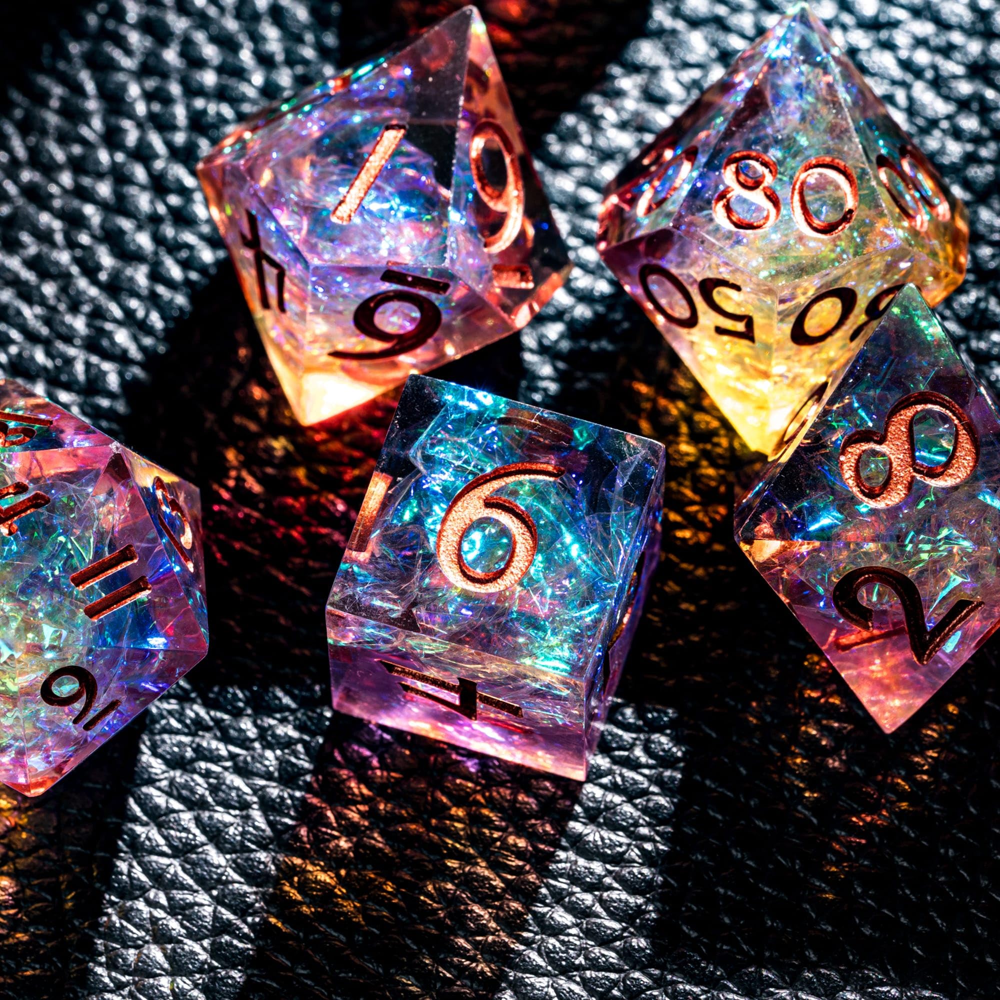 Juego de 7 dados DND, juego de dados hechos a mano con borde