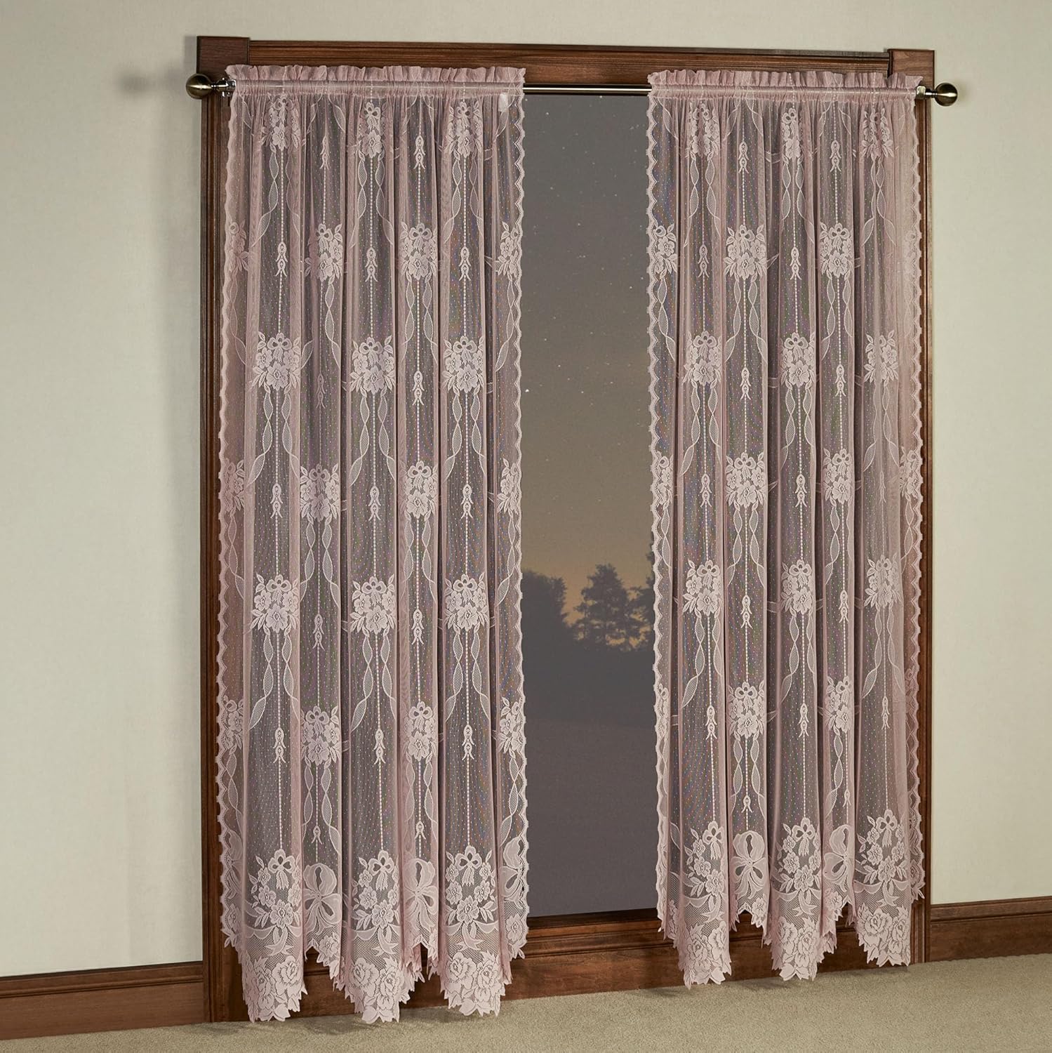Romantic Garland Lace Window Treatments | Regal Gold | Hand-Cut Floral and Leaf Designs in Solid Color Fine-Gauge Polyester Jacquard Lace | Rod Pocket Window Drapery Set Includes 2-63L Curtain Panels