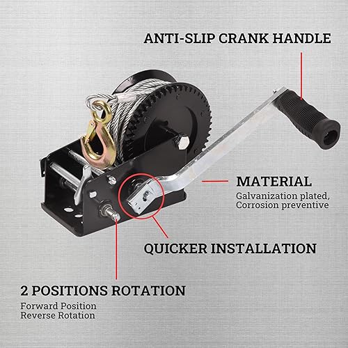 Miniatura 5 de Cabrestante de mano para remolque, cabrestante de 3500 libras, gancho resistente con cable de acero de 33 pies, cabrestante de trinquete operado
