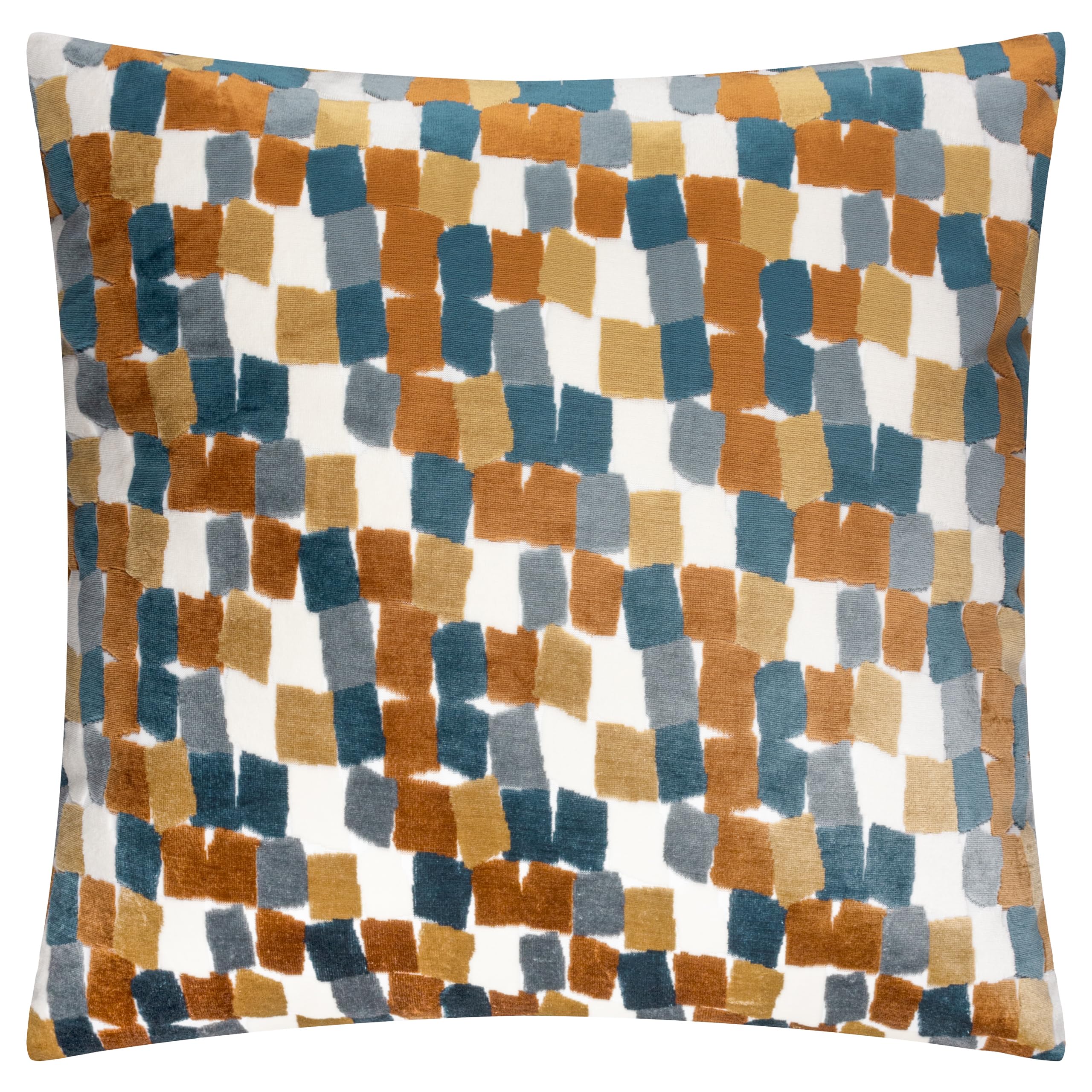 furn. Metro Blocks Cushion Cover – Geometric Velvet Jacquard Decorative Case (Ginger – 45x45cm)