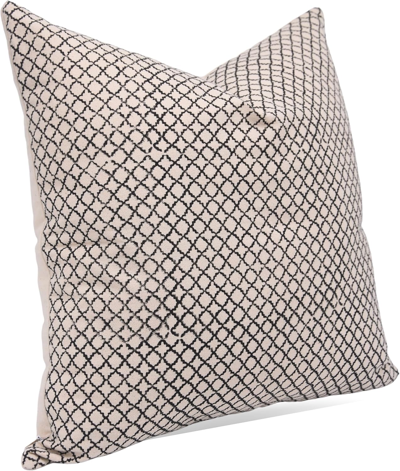 Handloom Block Print Duck Canvas 16X16 Inch Throw Pillow Case Cushion Cover for Sofa, Couch and Bed, Fall Decoration, Farmhouse, Outdoor, Living Room, Home Décor, Kabutar Jaal, Black