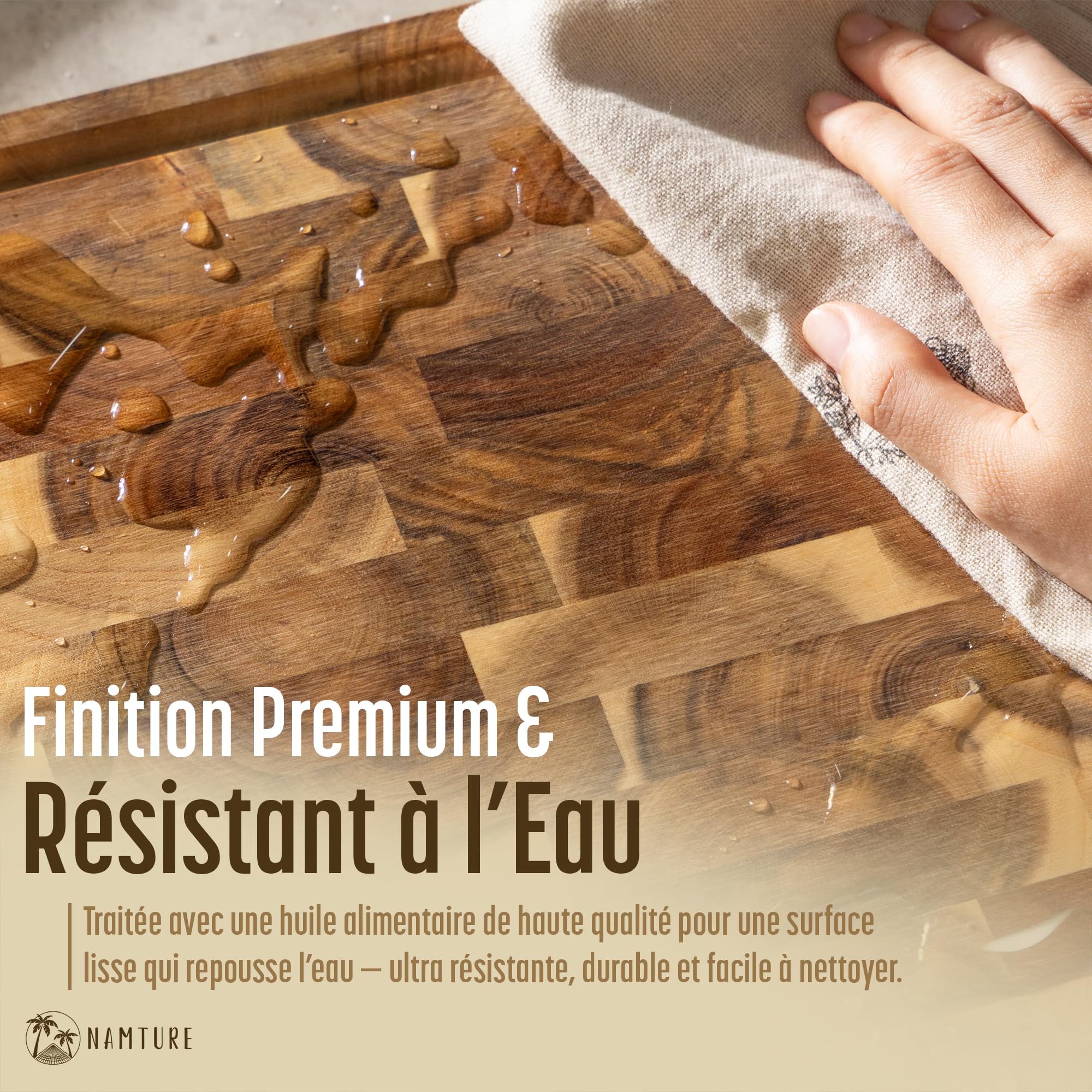 Set de 3 Planches à Découper en Bois d’Acacia – Billots Bois de Bout avec Rigole à Jus, Pieds Antidérapants & Support – Coffret Cadeau Premium
