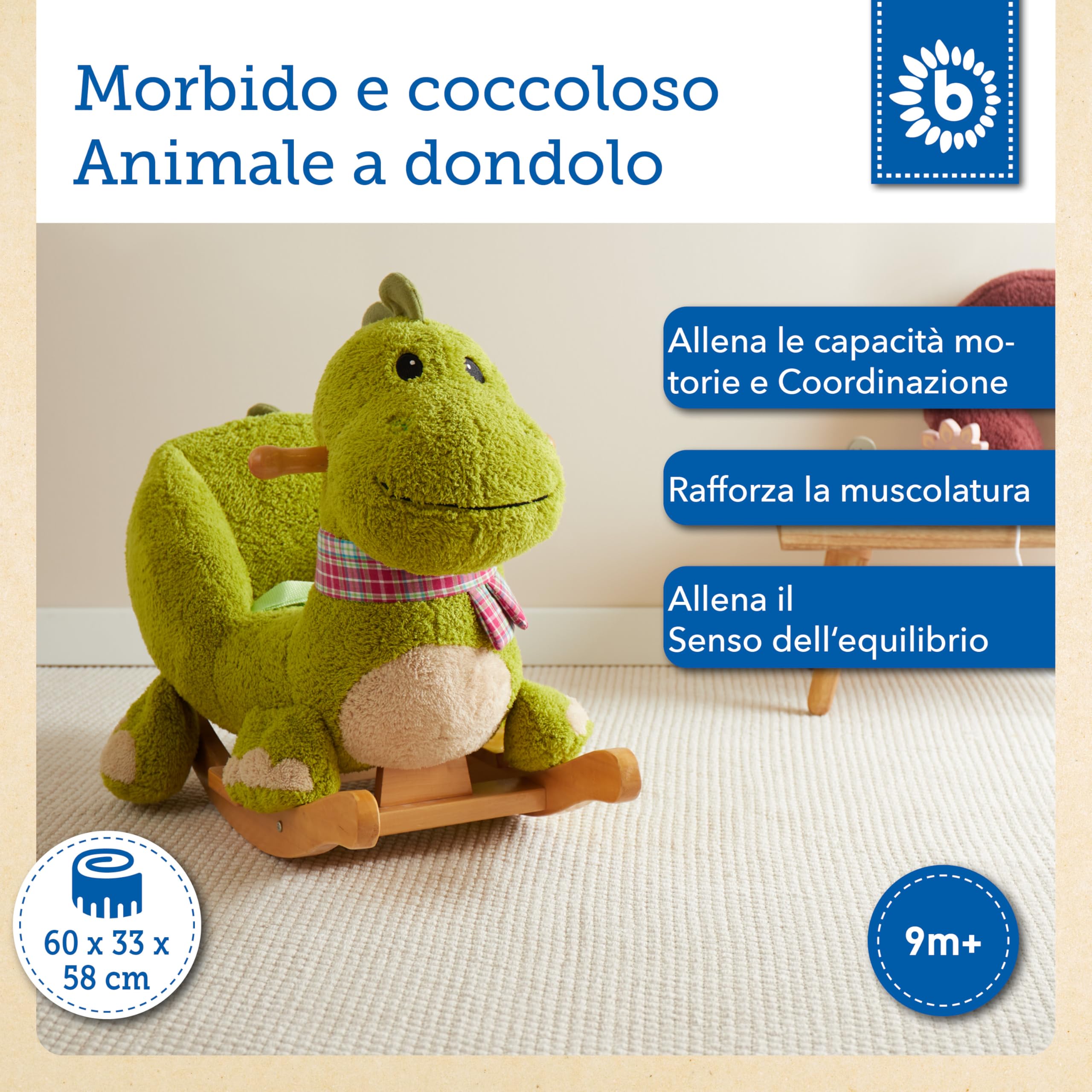 Bieco 74002110 dondolo animale Dino, circa 65 x 32 x 48 cm, verde
