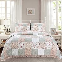 Vista 9 de Cozy Line Home Fashions Juego de ropa de cama reversible de 100 % algodón, diseño de retazos de color rosa, floral, estilo shabby chic, colcha