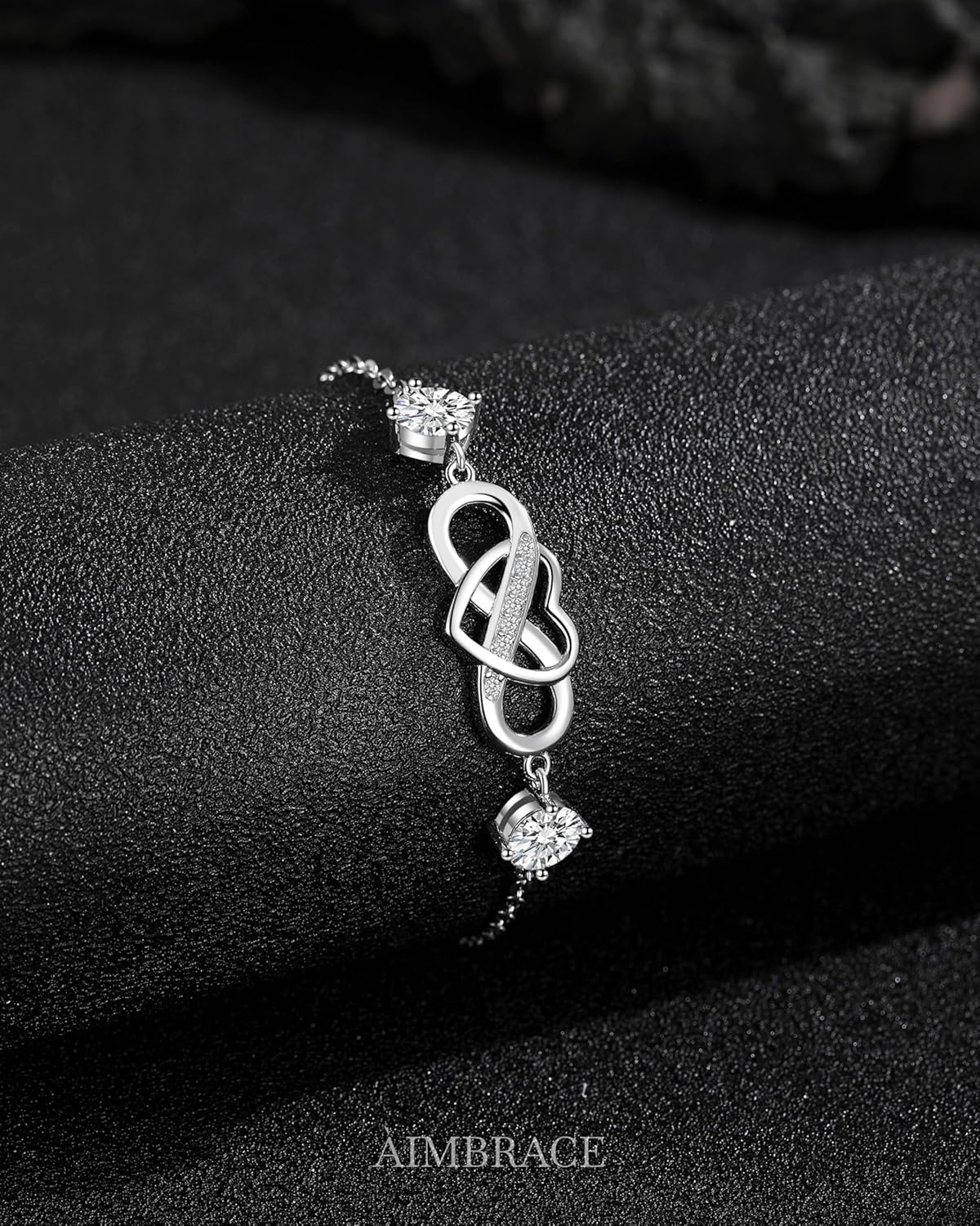 ÀIMBRACE Moissanite Bracelets for Women: Moissanite Link Charm Bracelet, 925 Sterling Silver/18K White Gold Plated/Rhodium Finish, Infinity Heart Station, Adjustable, Fine Jewelry Gift Ideas for Women - Image 3
