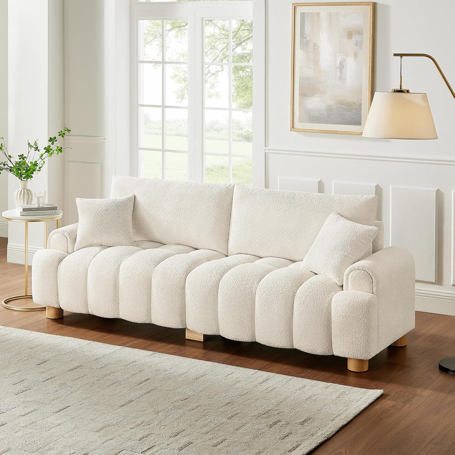 VANOMi Boucle Sofa Couch, 91″ Comfy Tufted Upholstered Cloud
