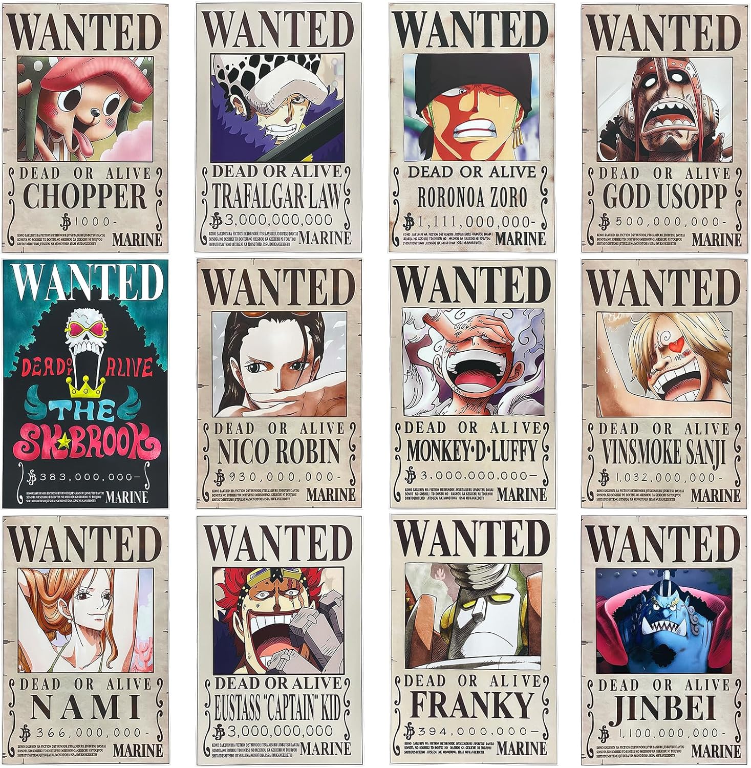 Poster One Piece, Affiche One Piece, 12PCS Avis de Recherche One Piece ...