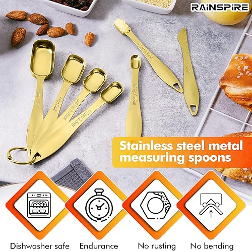 Miniatura 2 de Rainspire Juego de cucharas medidoras resistentes de acero inoxidable, juego de tazas y cucharas medidoras de metal para seco o líquido, cabe en