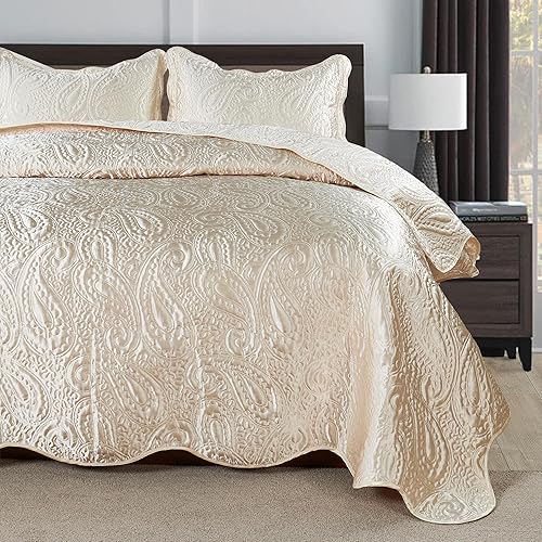 Miniatura 2 de Home Soft Things Juego de colcha acolchada de satén tamaño Queen  Funda de cama reversible de lujo de 3 piezas, colcha sedosa suave, brillante y