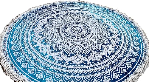 Tapiz redondo de playa turquesa, manta de playa bohemia, hippie, manta de playa redondaalgodón indio, bohemio, grande, redondo, decoración del