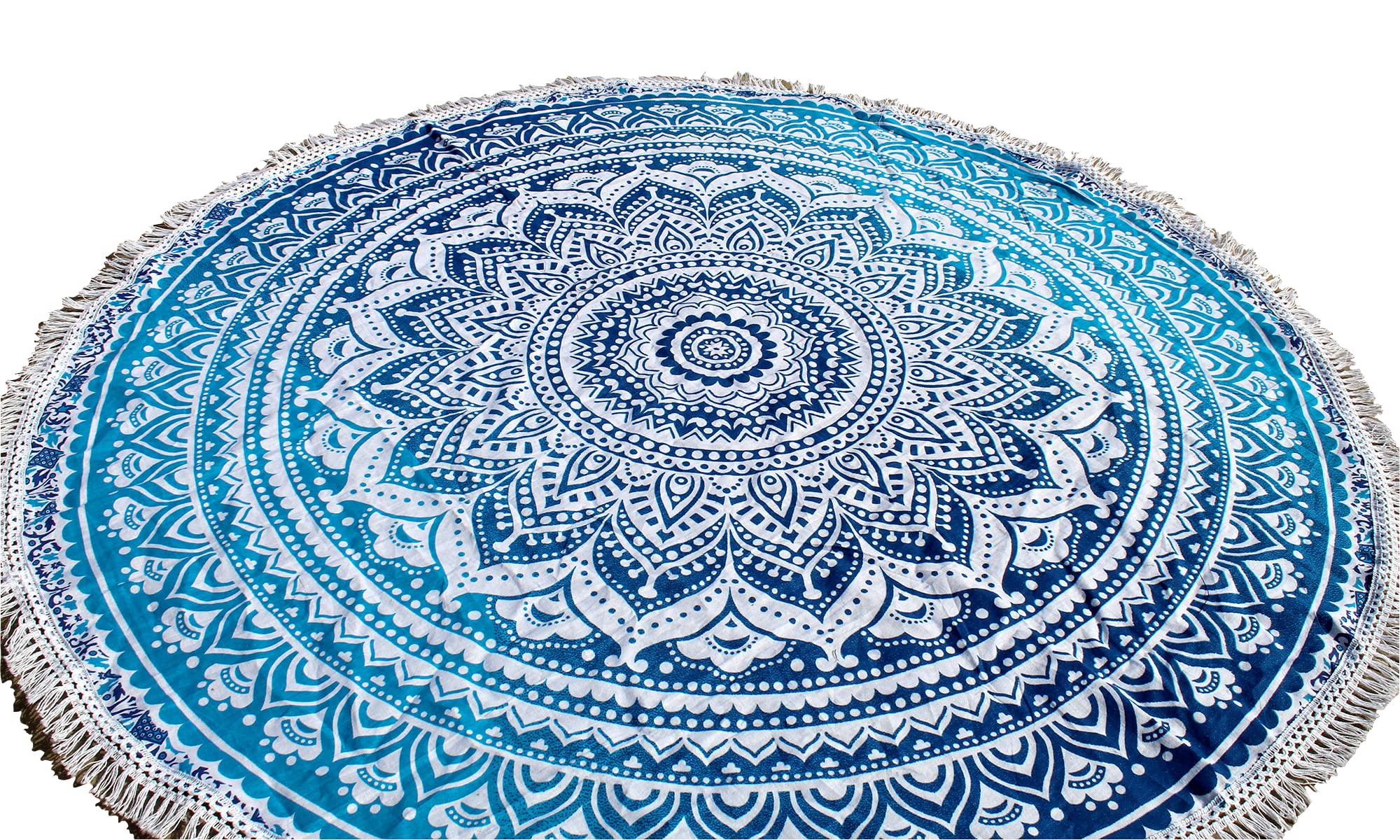 Round Beach Tapestry Turquoise Mandala Throw/Boho Hippie Beach Blanket Roundie/Indian Cotton Bohemian Large Round Table Cloth-Home Decor/Yoga Mat