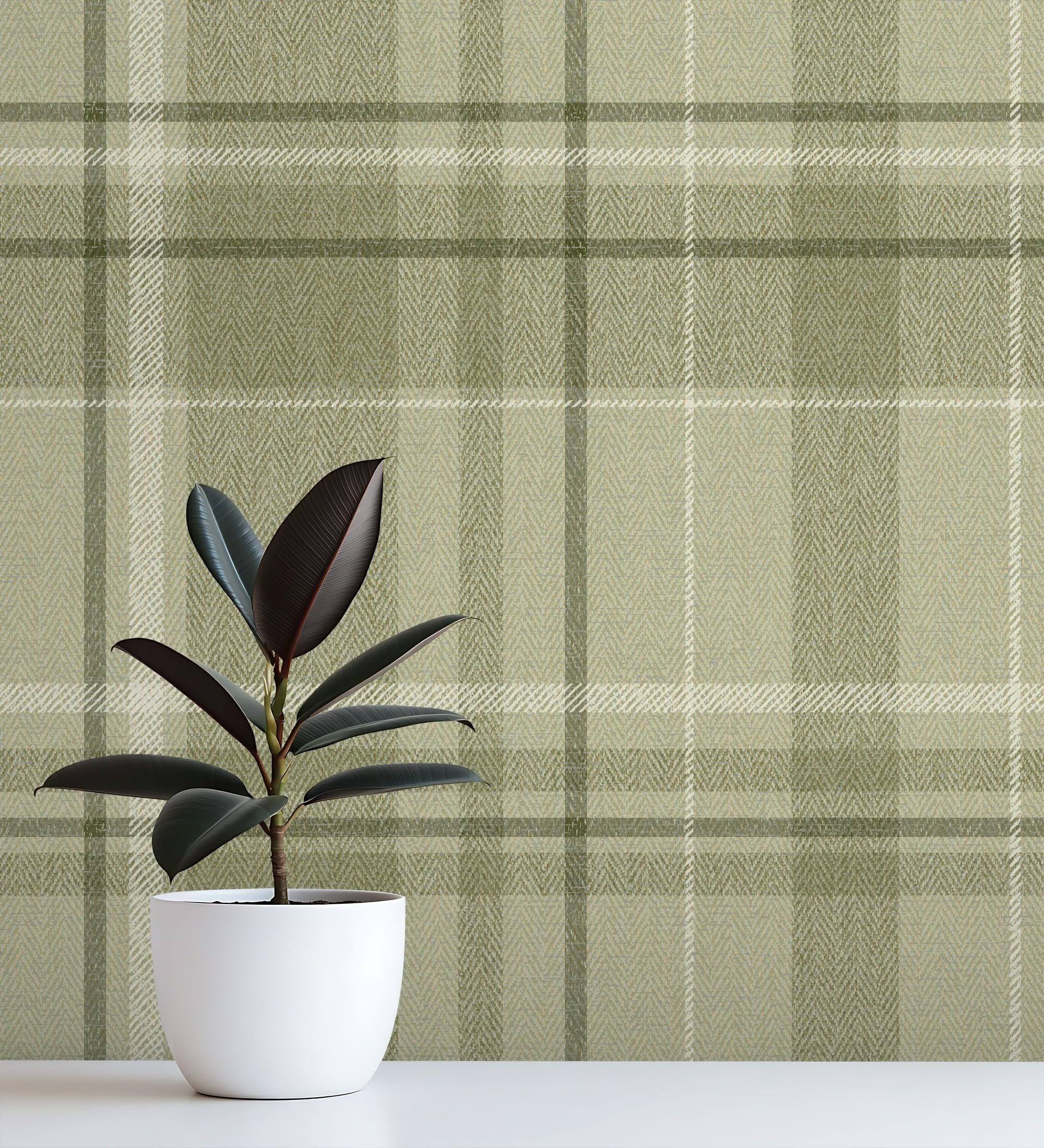 Papier peint écossais effet textile haut de gamme GAULAN tons verts