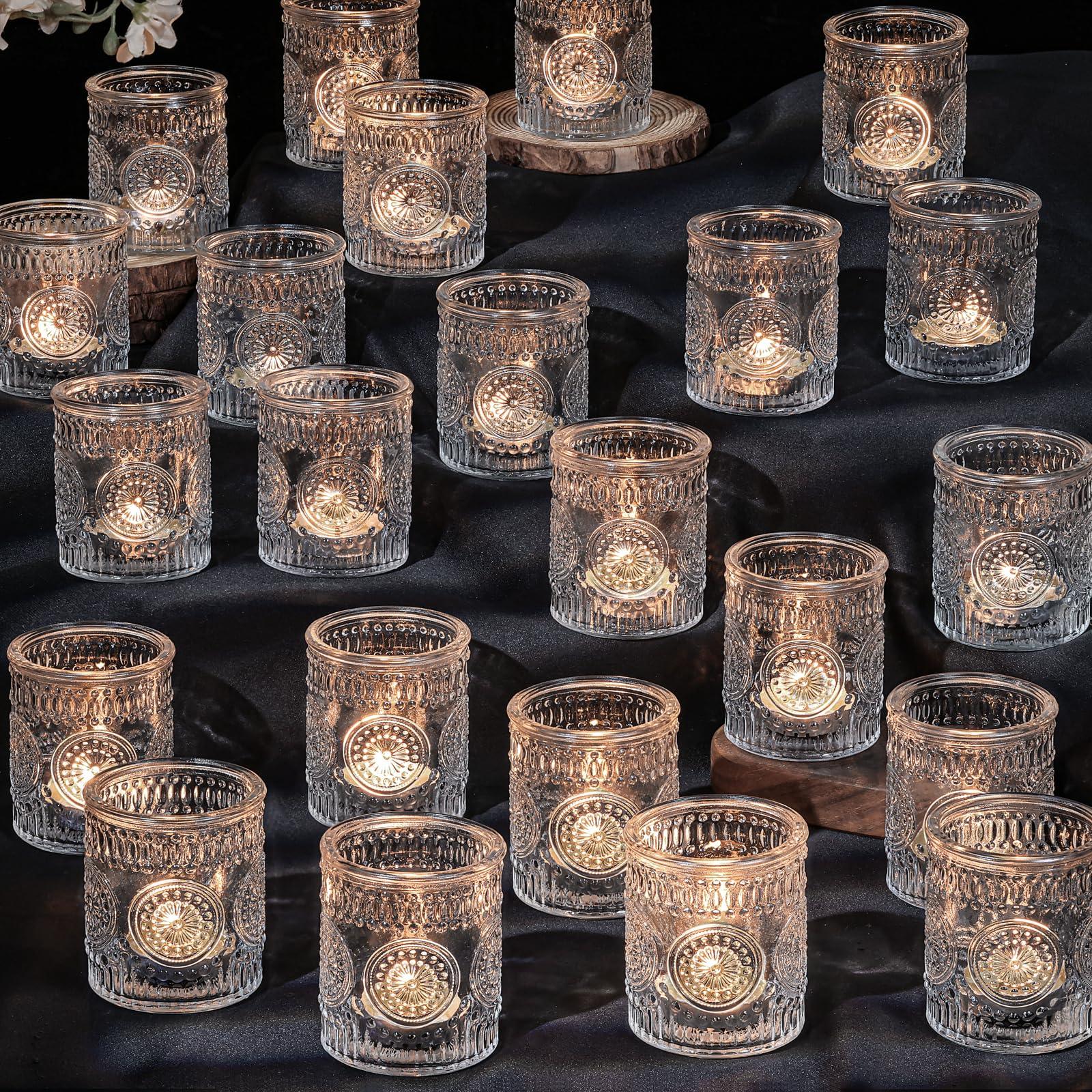 Clear Votive Candle Holders Set of 24- Glass Tea Light Candle Holders Bulk