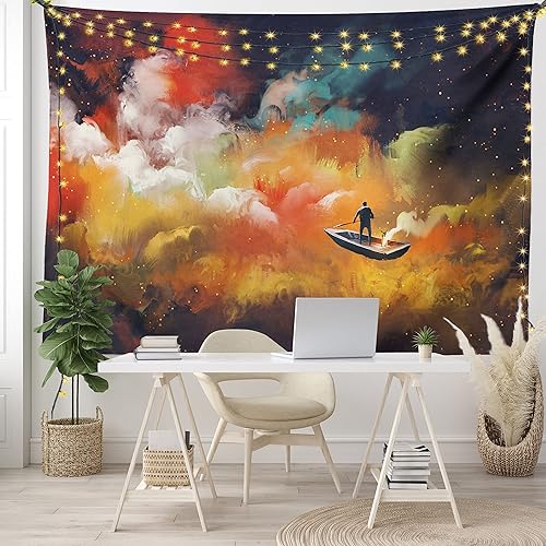 Miniatura 7 de Ambesonne Tapiz vintage, auto viejo frente a un edificio abandonado en La Habana, paisaje urbano cubano, colgante de pared ancho para dormitorio,