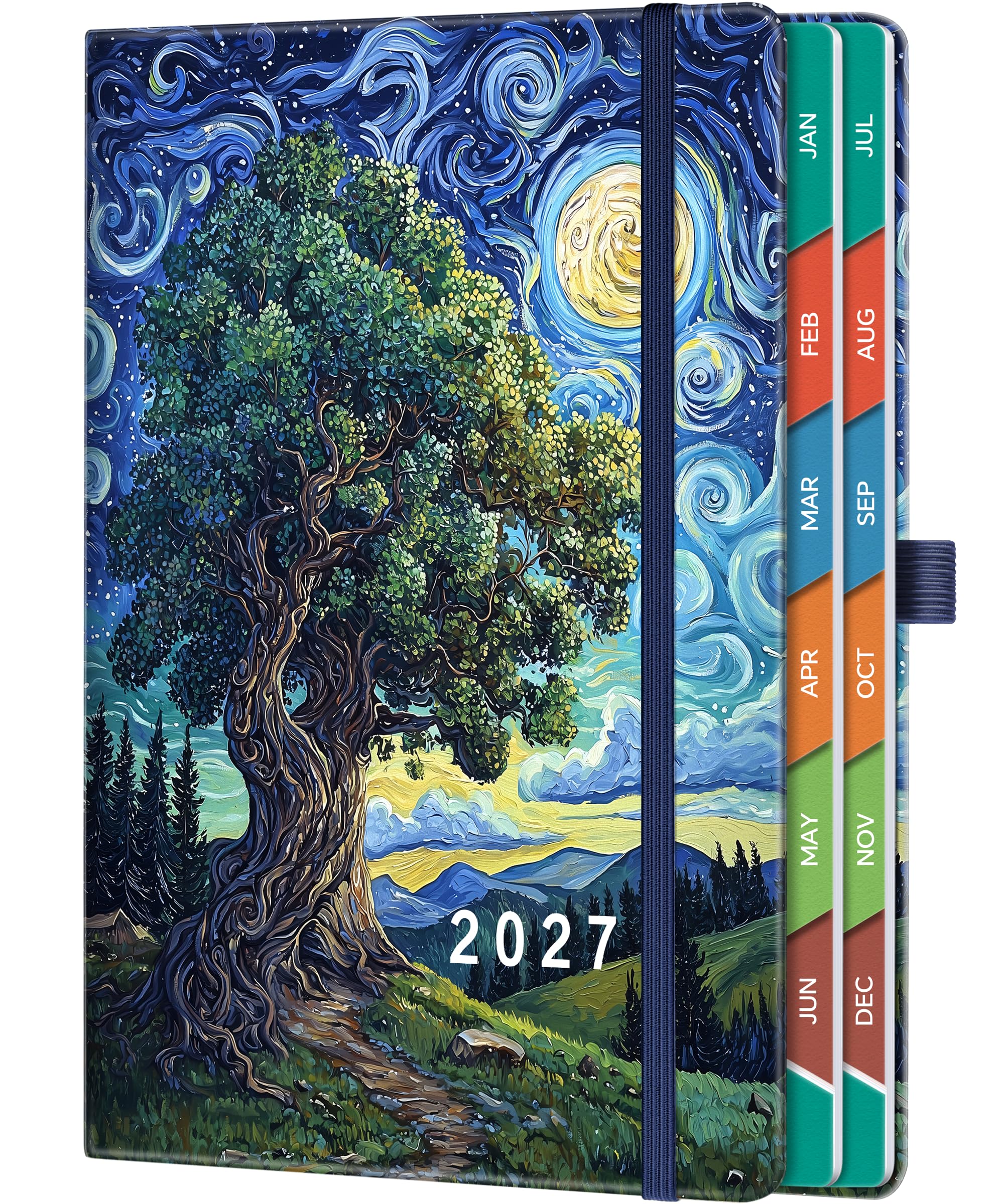 2027 Daily Diary A5 – Page-A-Day Planner with 100 GSM Paper, Elastic Band, Pen Loop & Pocket, Elegant Daily Planner for Work & Personal Planning, Forest Trees