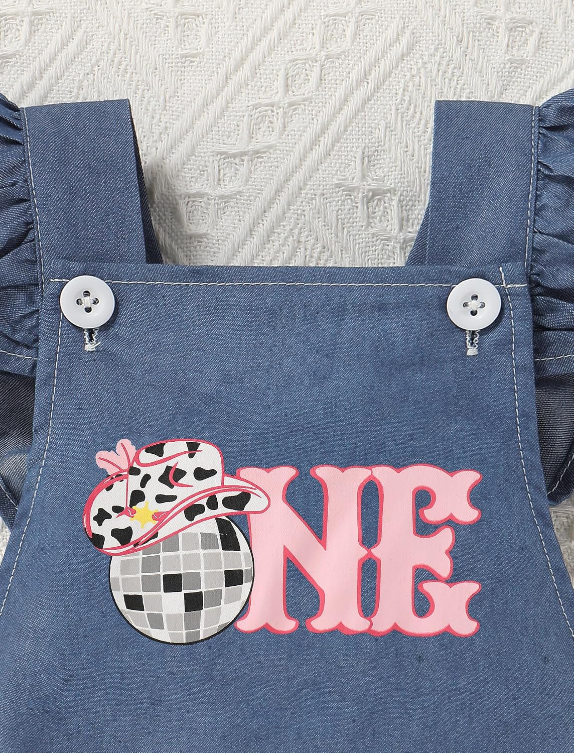 ODASDO Baby Girl Denim Romper 1st Birthday Cake Smash Outfit Ruffled Bodysuit Summer Jeans Jumpsuit with Headband
