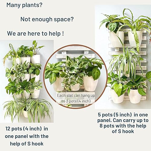 Miniatura 8 de ShopLaLa Macetero de pared de madera, paquete de 2 macetas colgantes de pared para plantas al aire libre, escalera de madera rústica blanca montada