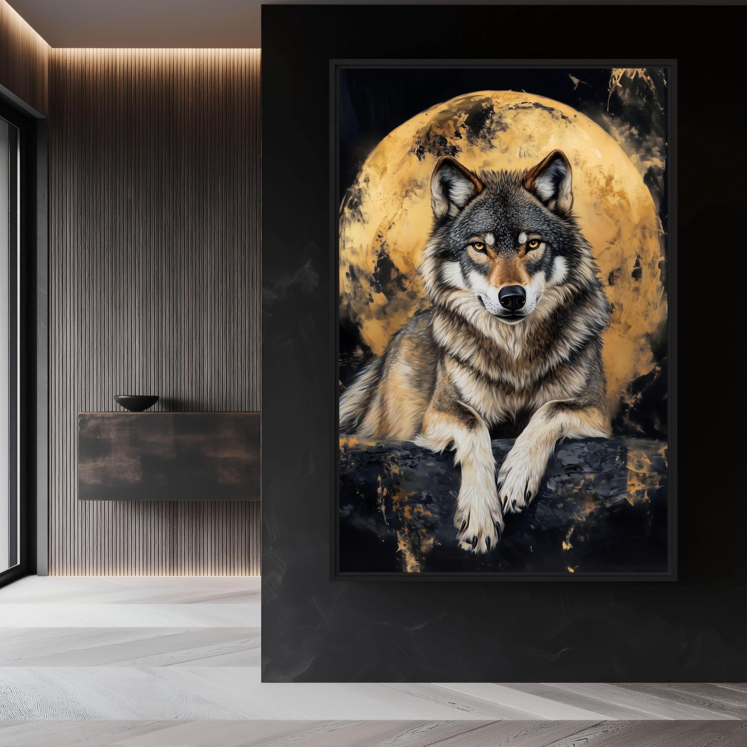 TONGYINLI Wolf & Full Moon Art Canvas Print: Abstract Animals Wall Pictures, Canvas Oil Painting for Living Room, Home Decor(70x110cm/Internal Frame)