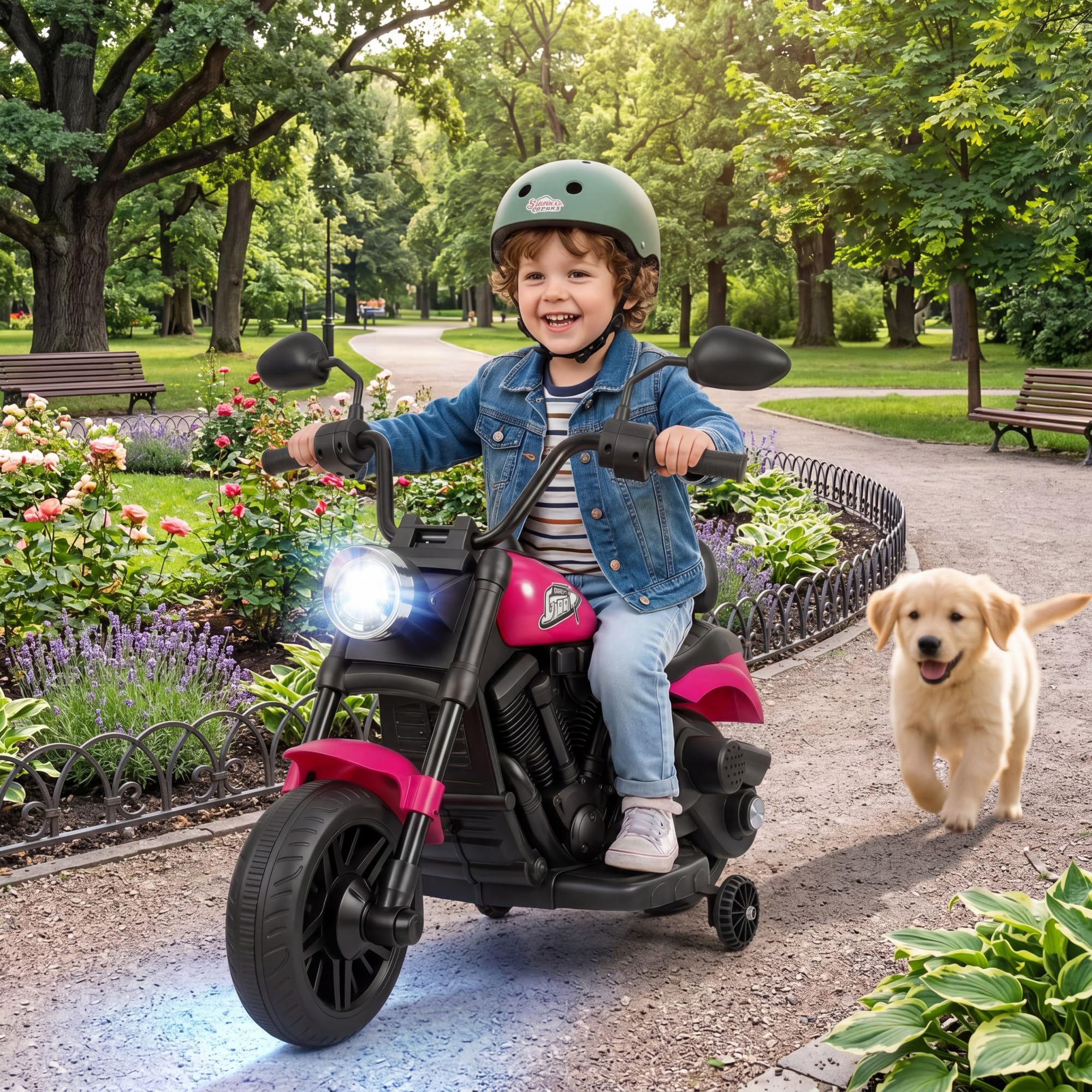 KOMFOTTEU 6V Kindermotorrad, Elektromotorrad mit Musik & LED-Scheinwerfer, 2,4 km/h, Elektro Motorrad mit 2 Stützrädern, bis zu 30 kg belastbar, für Kinder ab 3 Jahren (Rosa)