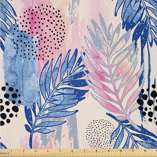 Miniatura 17 de Ambesonne The Yard, Pop Art Inspirations, Siluetas exóticas de hojas de palmera, colores ondulados, tela de microfibra para artes y manualidades,