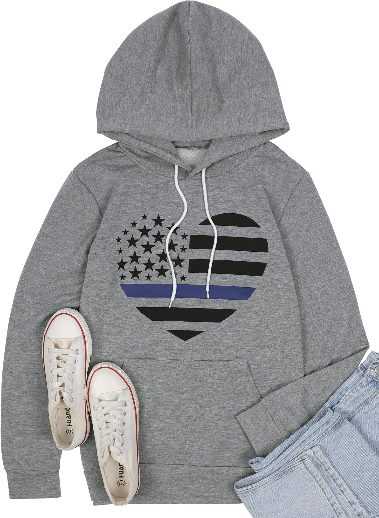 ALLTBThin Blue Line Matter Sweatshirt Women American Flag Heart Police Tops Back the Blue Womens Shirt Police Officer Shirts