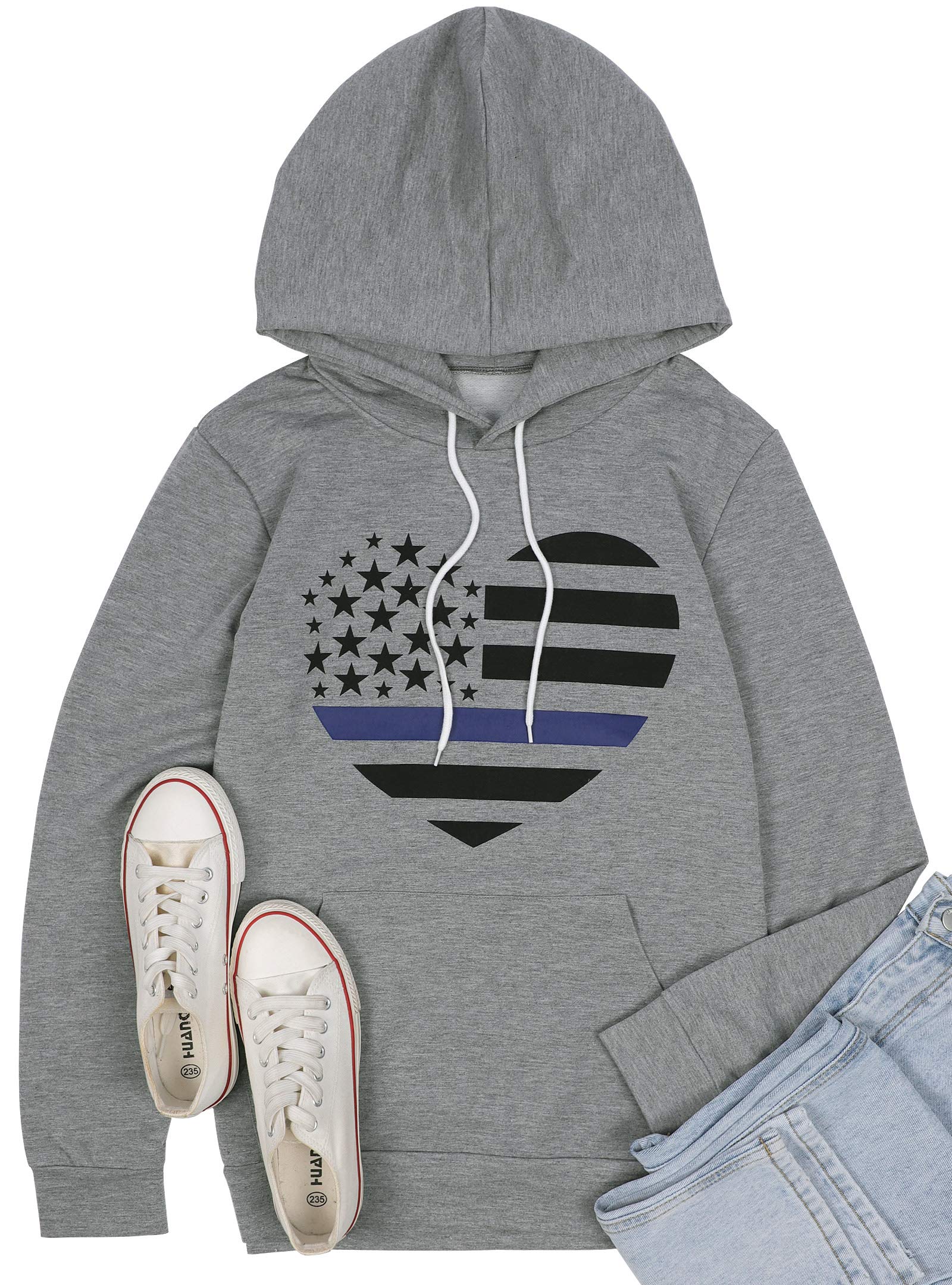 ALLTBThin Blue Line Matter Sweatshirt Women American Flag Heart Police Tops Back the Blue Womens Shirt Police Officer Shirts