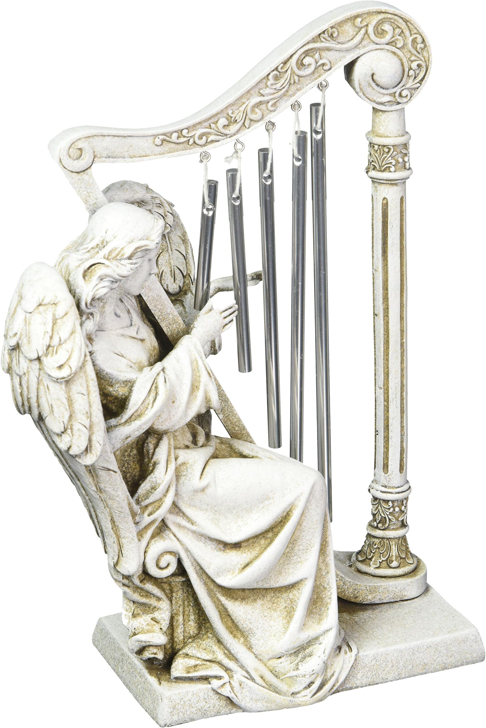 Joseph's Studio by Roman, 10" H Angel with Harp Windchime Statue, Religious Outdoor Decor