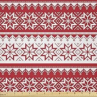 Vista 22 de Ambesonne Tela Navideña por Yarda, Tema Navideño con Hojas de Acebo Corona Bayas Ilustración Impresa, Tela Decorativa para Tapicería y Acentos