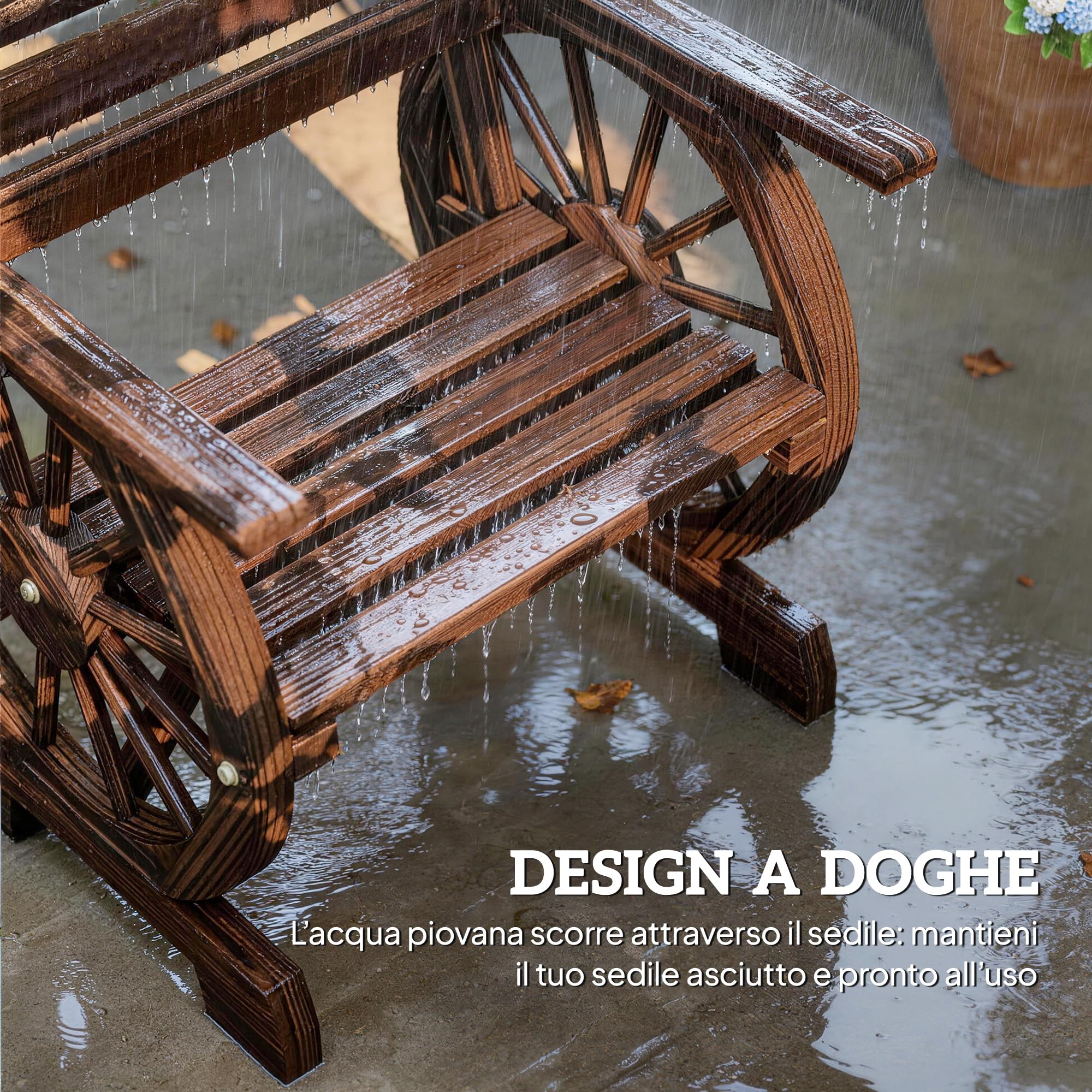 Outsunny Panca da Giardino in Legno a Doghe 1 Posto con Braccioli Ruota