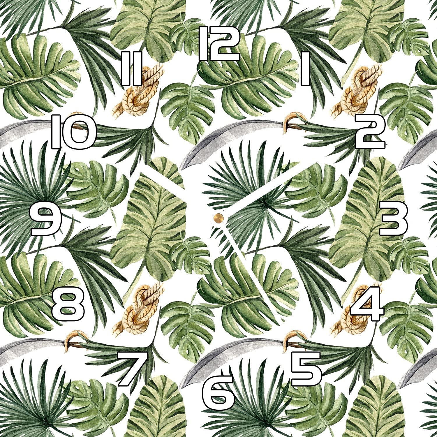 Horloge murale moderne monstera en verre 30x30 pour une ambiance nature au salon