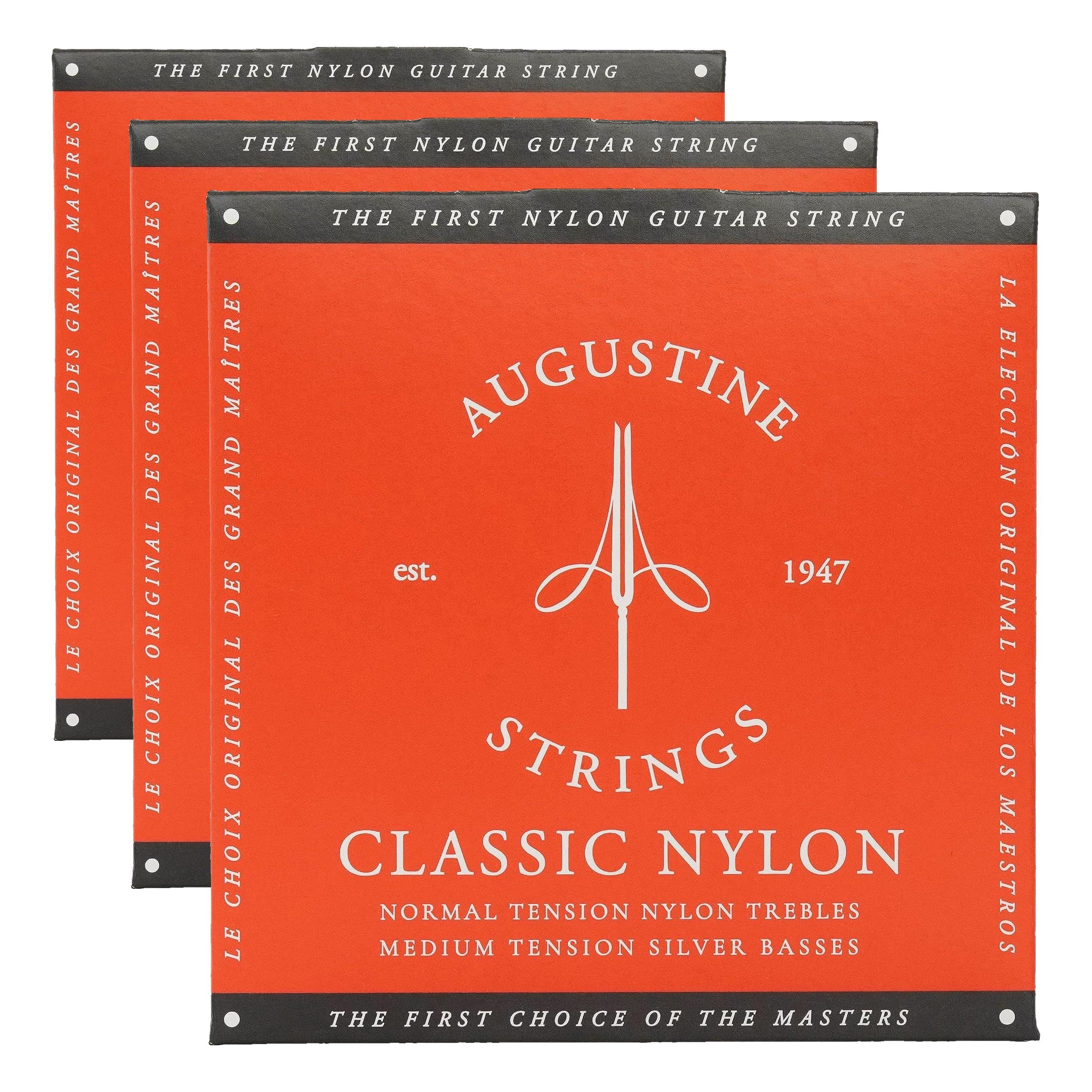 Augustine 650427 Corde per Chitarra Classica, Etichetta Rossa, Set Standard-Cantini, Tensione Normale/Media (Confezione da 3)