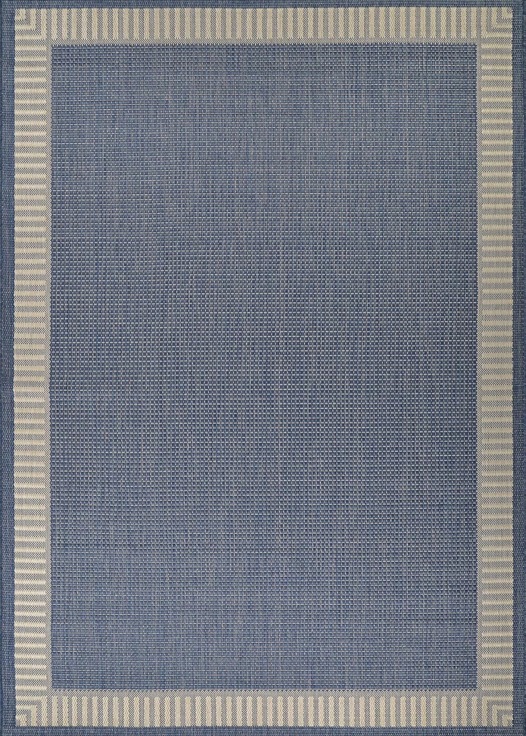 Couristan Recife Indoor Outdoor Rug - Wicker Stitch 6'2" x 9'2" Rectangle in Ivory and Blue, Hose Washable, Low Pile, Pet- Kid Friendly Home Decor for Living Room, Patio Furniture Set, Kitchen