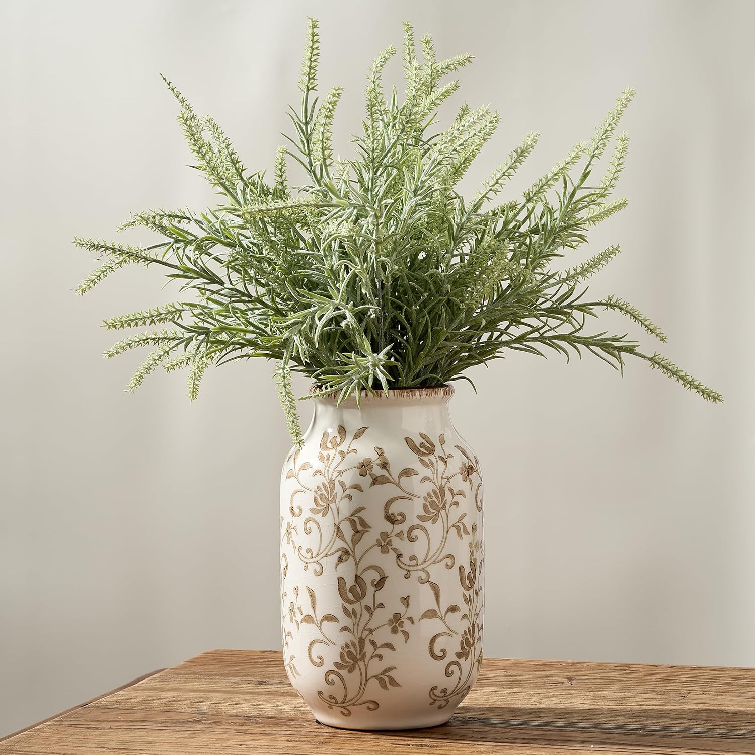 SIDUCAL Ceramic Vintage Vase, 8.78 Inch Chinoiserie Floral Vase, Retro Ice Cracked Rustic Farmhouse Vases for Home Decor, Living Room, Bookshelf, Office, Tuscan Decor, Brown Floral Pattern