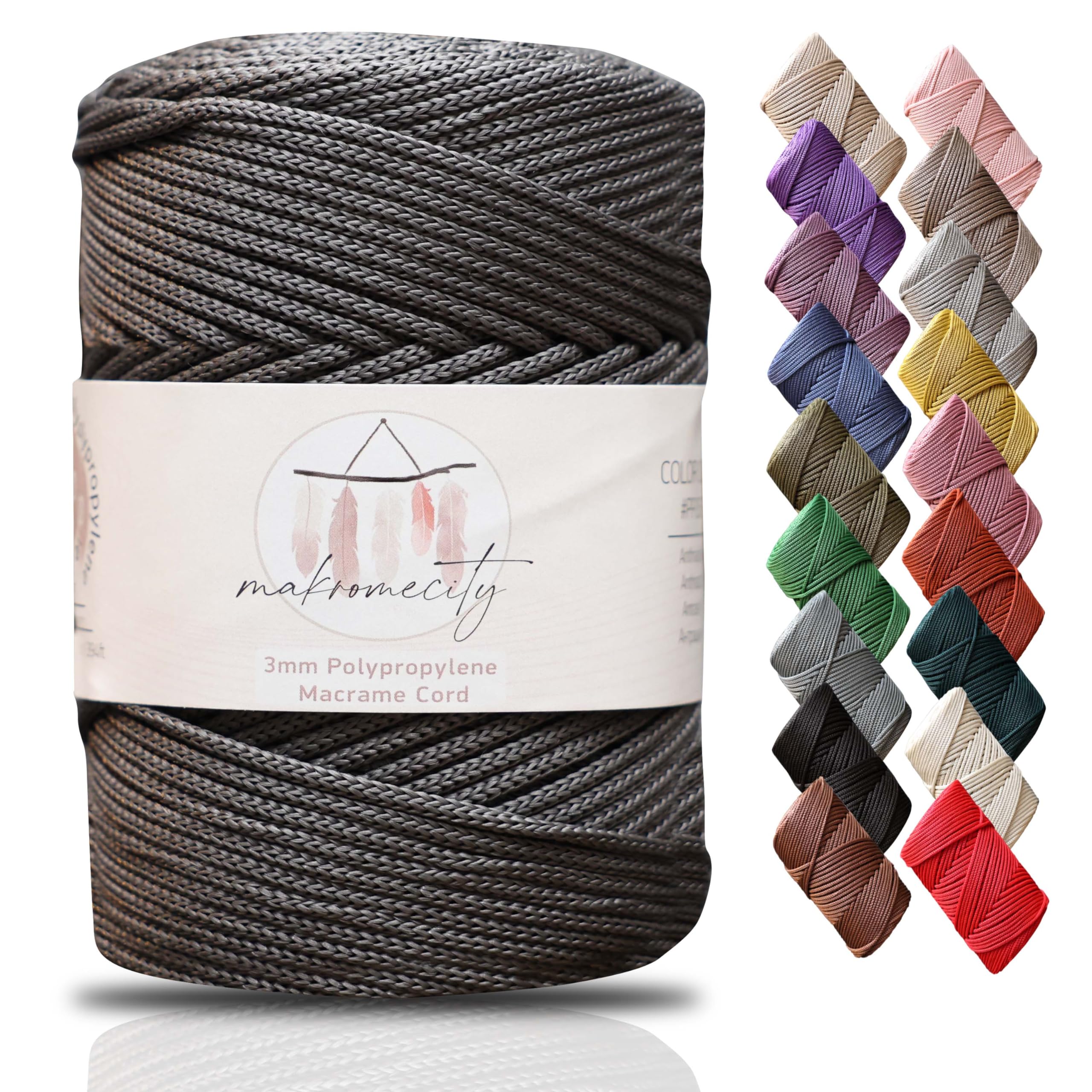 Makromecity Premium Polyester Macrame Cord, 3mm x 131 Yards (394 feet), Anthracite, Perfect for Wall Hangings, Bags, Underplate, Rug