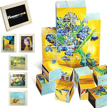 PicassoTiles 1 Magnetic Puzzle Building Cubes Blocks of Popular World Famous Art Paintings with Free Frame, Educational STEAM Toys for 3+ Year Old Boys Girls Toddlers Or Preschool Age Children PMC21