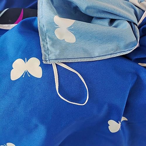 Miniatura 5 de SDY Juego de funda de edredón de 3 piezas, diseño de mariposa azul, tamaño individual, reversible, funda de edredón de flores, bonito juego de ropa
