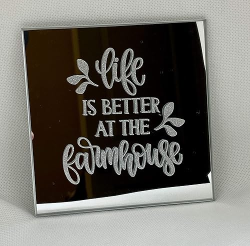 Life Is Better At The Farmhouse Decorative Mirror Tile Coasters Set Of 2