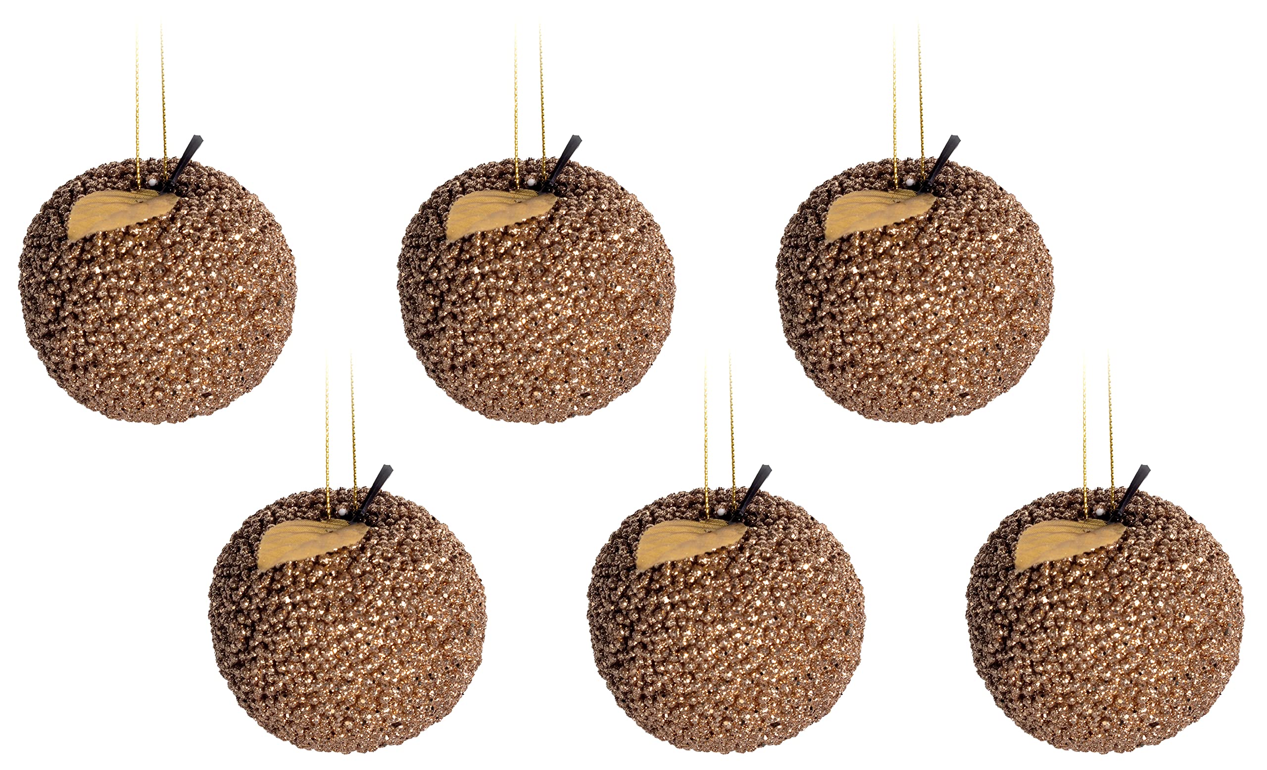 BWG Champagne Gold Glitter Apple Christmas Tree Baubles Decorations (Set of 6)
