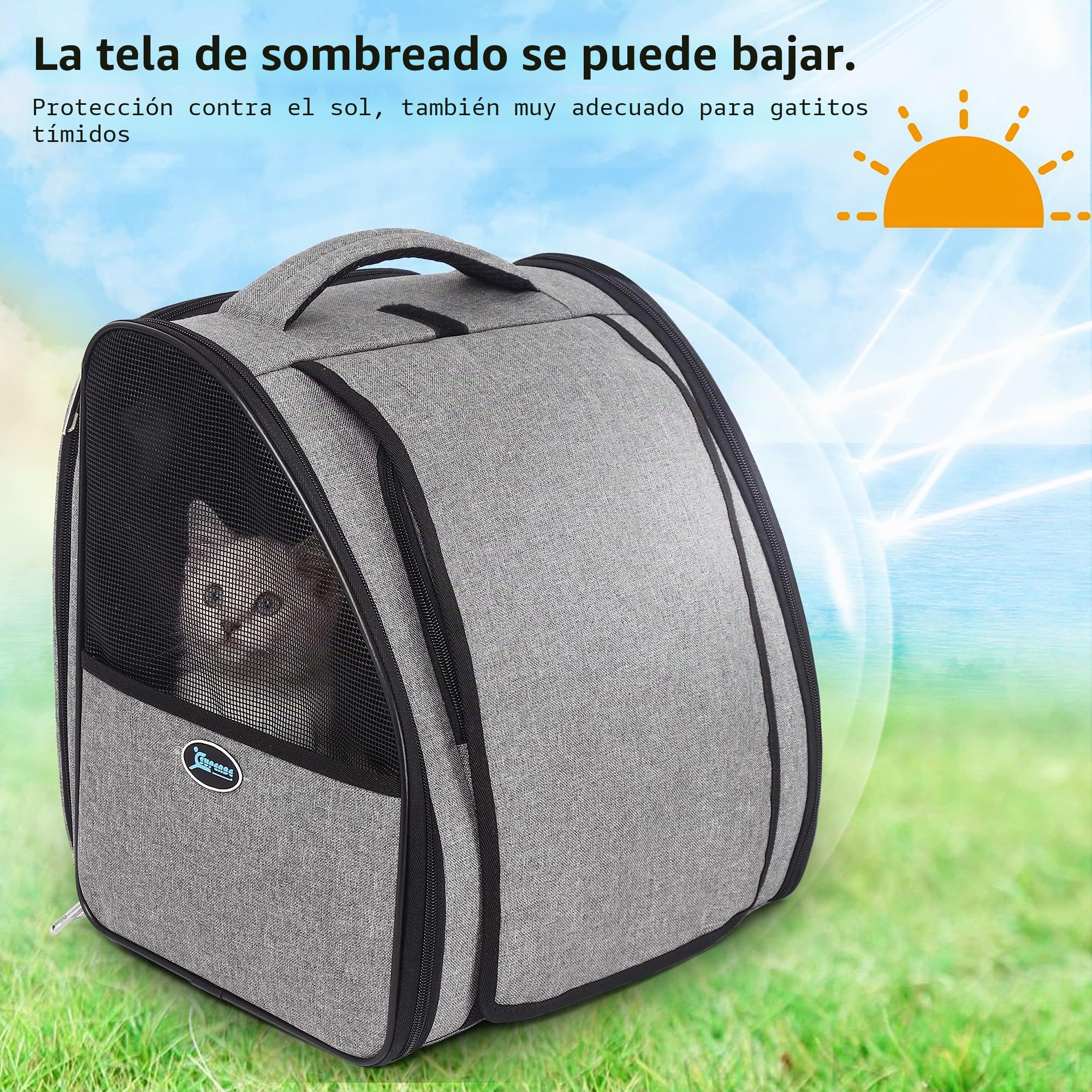 SUPERBE Mochila Gato Mochila Perro, Mochila Extensible para Perros Pequeños y Gatos, Aprobada por Aerolíneas, Diseño Ventilado para Viajes, Senderismo y Uso al Aire Libre (Gris)