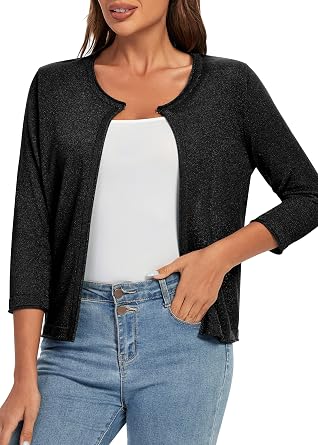 Urban CoCo Womens 3/4 Sleeve Open Front Shrugs Lightweight Crew Neck Cardigan Sweater