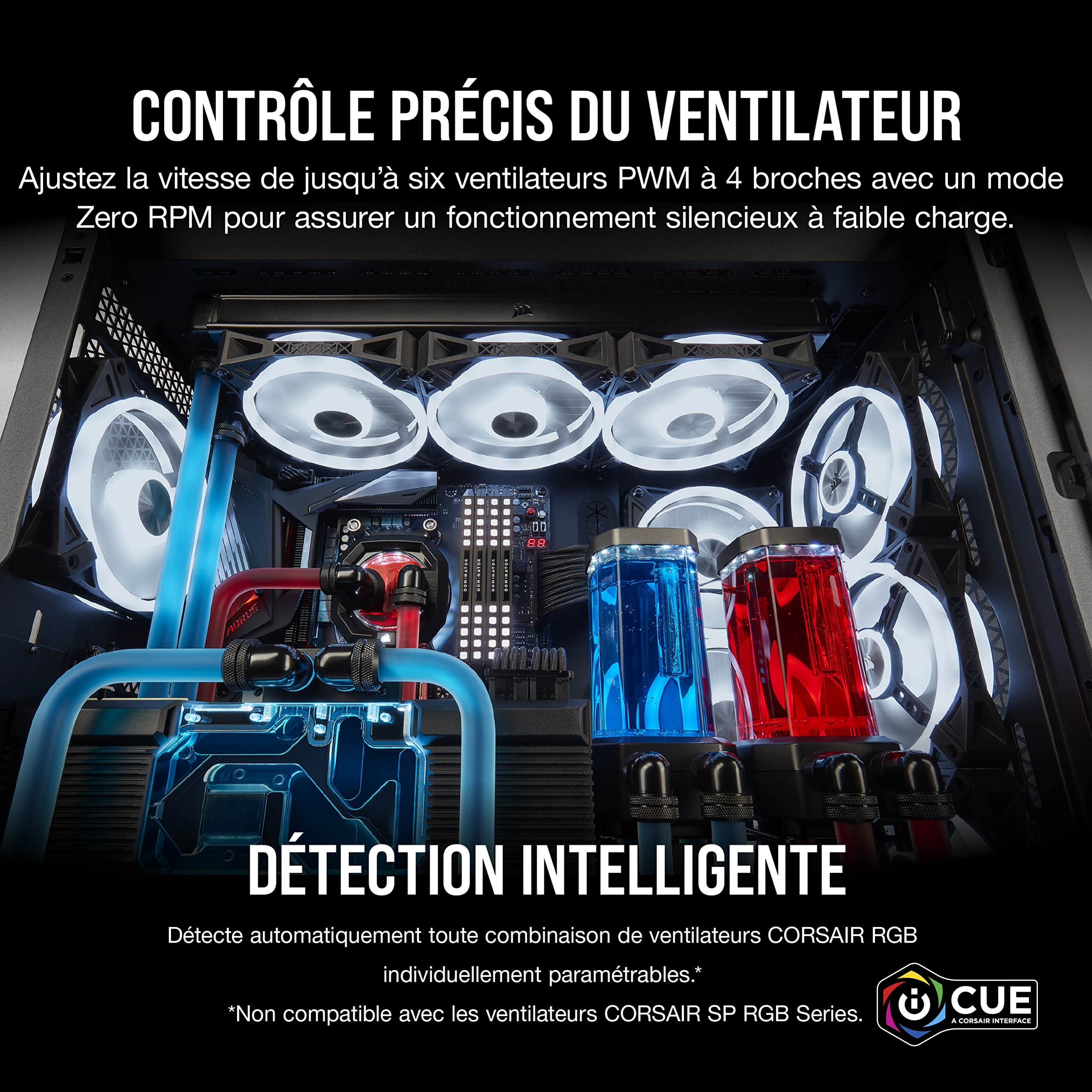Corsair iCUE COMMANDER CORE XT, Contrôleur Connecté de l’éclairage RGB et de la Vitesse de Ventilation (jusqu’à Six Ventilateurs et 264 LED RGB, Zero RPM, Surveillance de Température) Noir