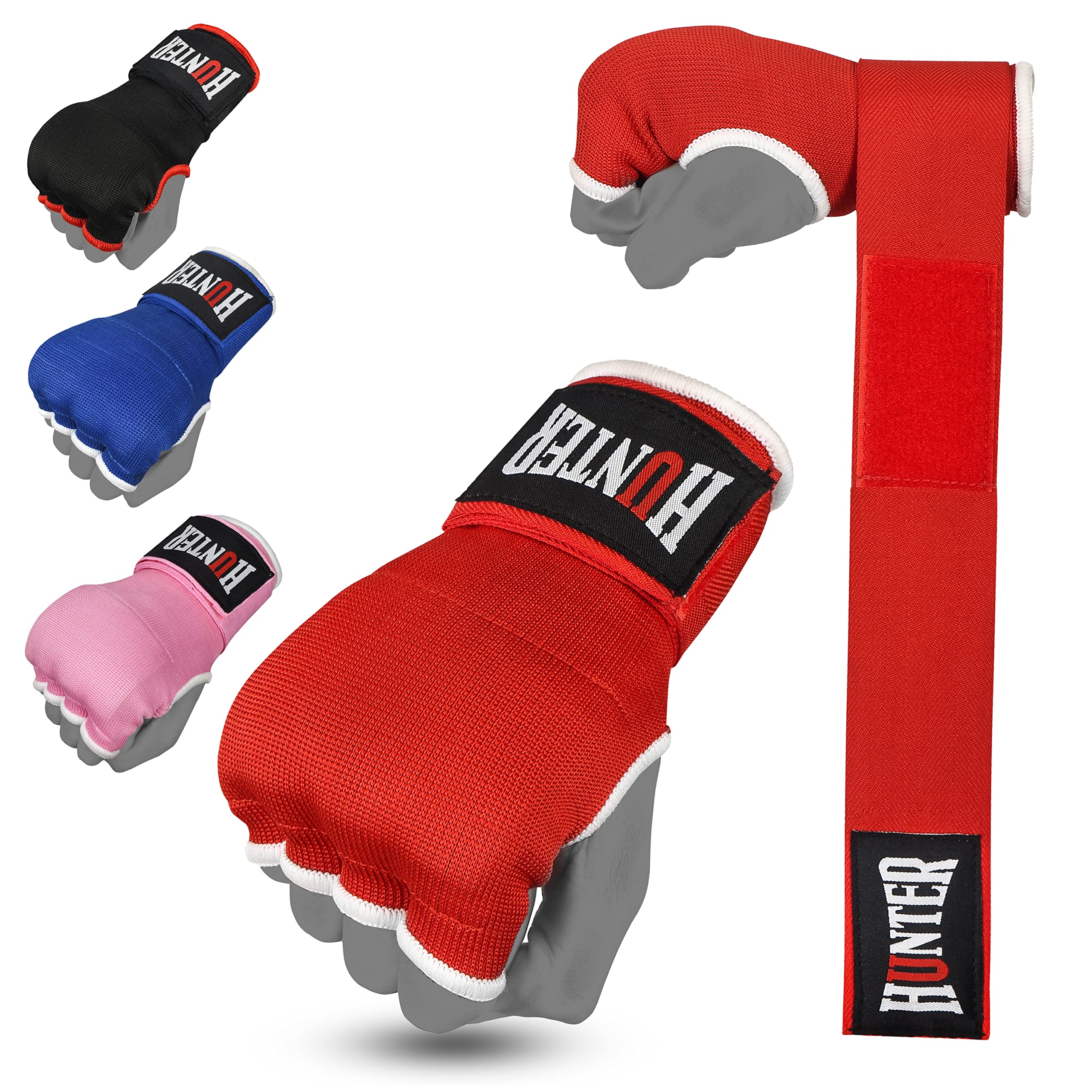 HUNTER Gel Padded Inner Gloves with Hand Wraps for Boxing (Set of 2) (Red, L/XL)