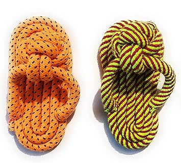 Doggos Pack of 2 Cotton Poly Mix Chew Slipper Dog Toys for Teething Suitable Small and Medium Puppies. (2 Slipper Combo)