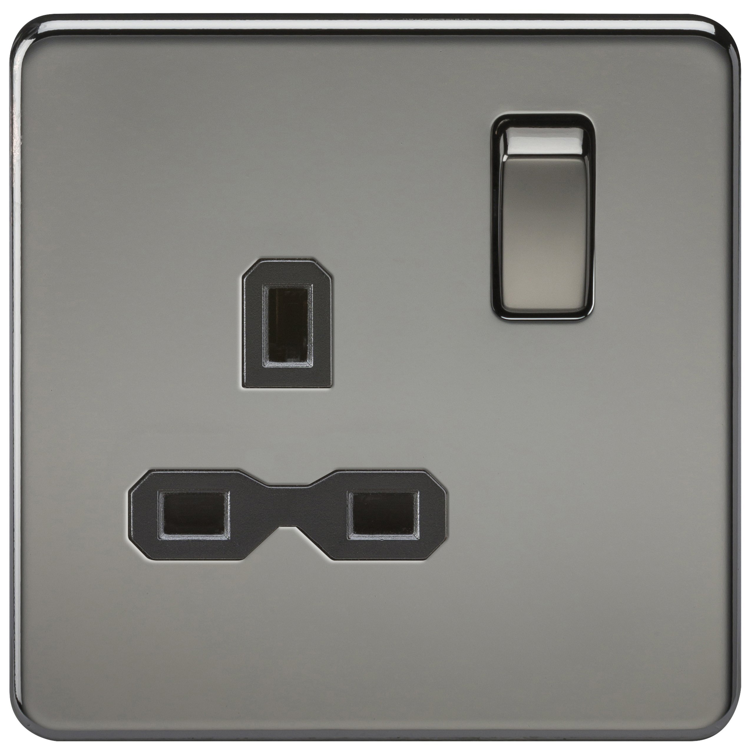 Knightsbridge Black Nickel Sfr7000bn Screwless 13A 1G Dp Switched Socket-, 23 W, 230 V, 2